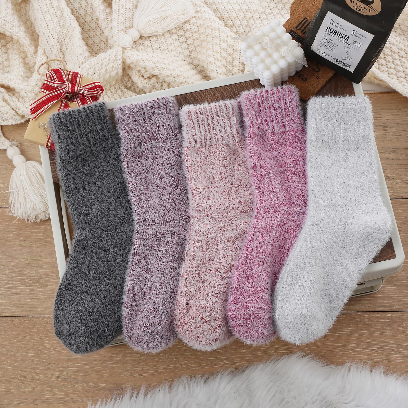 ICEIVY Flauschige Damensocken, kuschelige Wollsocken, Geschenk für Damen