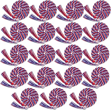 Riakrum 18 Pieces Graduation Cords Bulk 2026 Graduation Polyester Yarn Honor Cords 67 Inch Braided Honor Ropes with Tassels for College Students Red,White and Blue