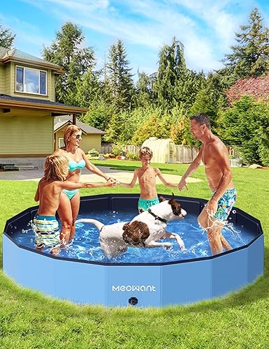 Miniatura 15 de Meowant Piscina plegable para perros, piscinas de plástico duro para perros grandes, mascotas plegables de plástico para niños, bañera portátil
