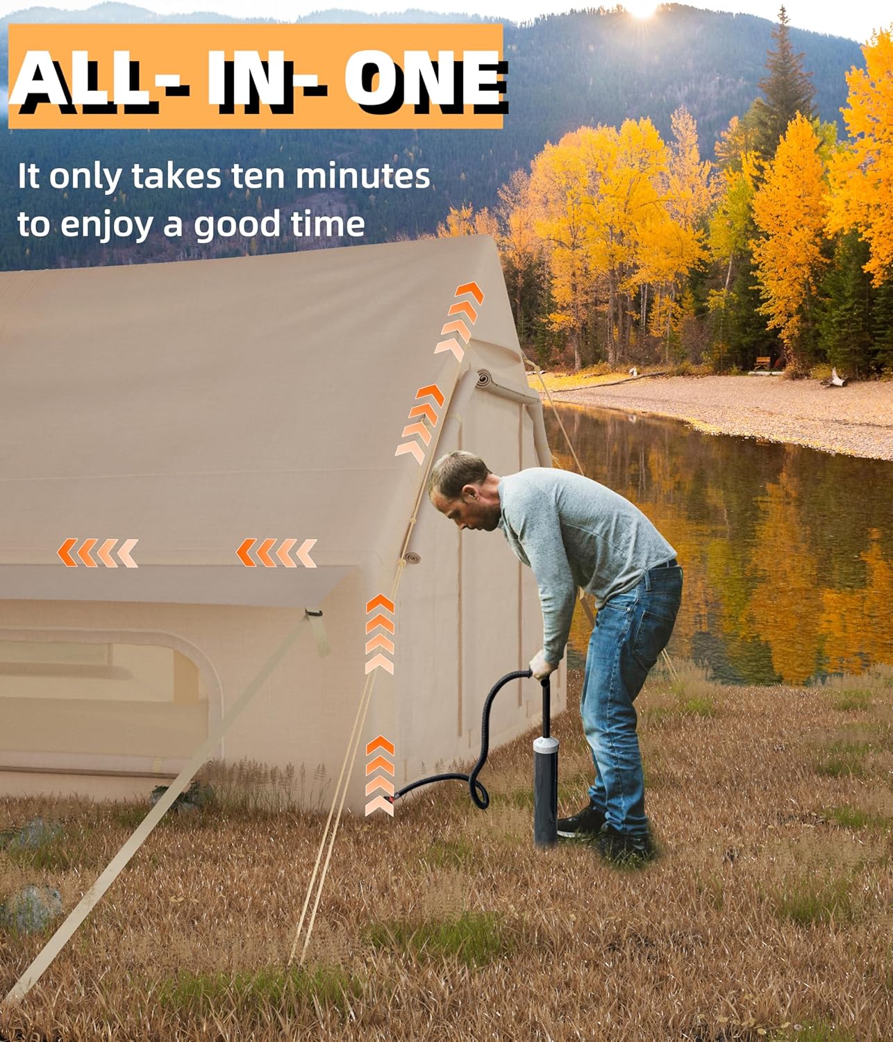 Garveelife 6-8 Person Inflatable Camping Tent, Large Inflatable Tent House with Air Pump, Quick Assembly Luxury Camping Tent, Waterproof Oxford Fabric Suitable for All Seasons.