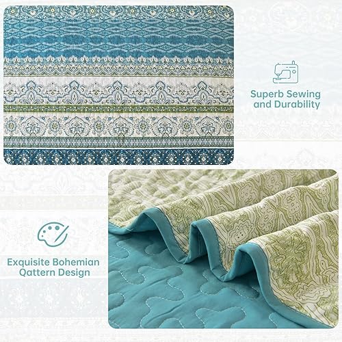 Miniatura 6 de WONGS BEDDING Juego de edredón bohemio tamaño Queen, juego de edredón de 3 piezas de rayas bohemias de Navidad, juego de edredón de microfibra