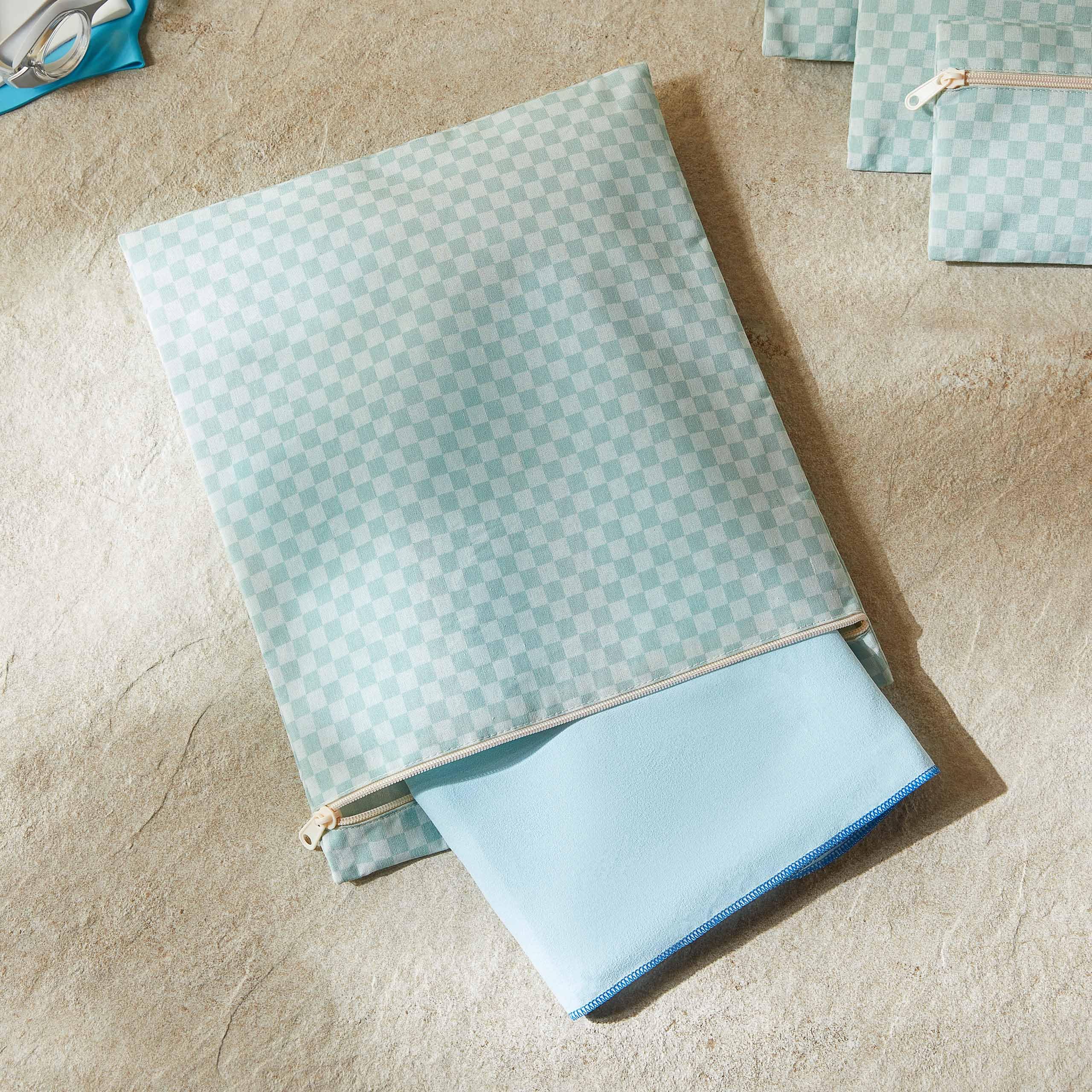 Ocean Home Textile 2'li Su Geçirmez Pvc Astarlı Mint Dama Desen Islak Kuru Çantası 28 x 30/30 x 36 cm