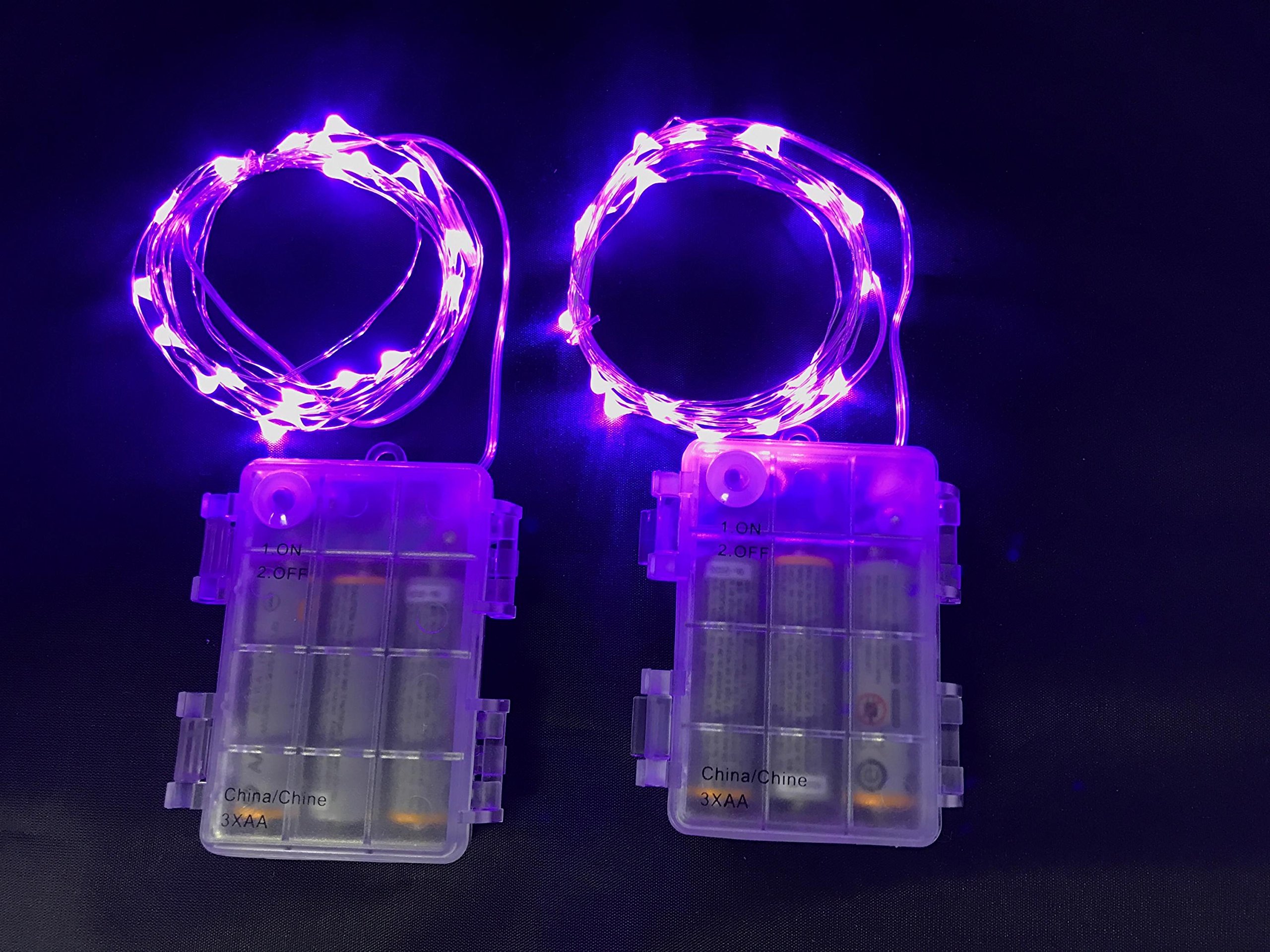 Centerpiece FireFly String Lights 2 Pack. Extreme Purple Portable Waterproof AA Battery Powered Starry Night LED. Short 6 Ft For Easy Decorative Settings. Table Lights for Wedding or Party.