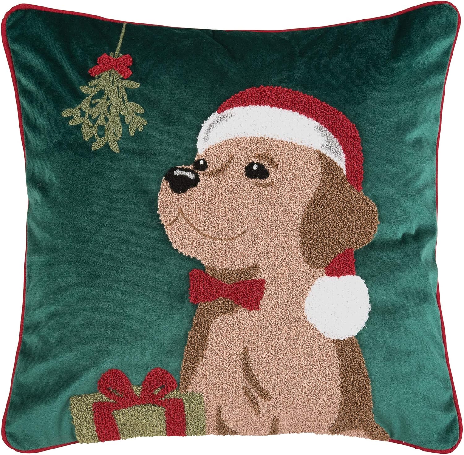C&F Home Mistletoe Puppy Pillow Christmas Xmas Dog Decor Decoration Throw Pillow 18" x 18" for Couch Chair Living Room Bedroom 18" x 18" Green