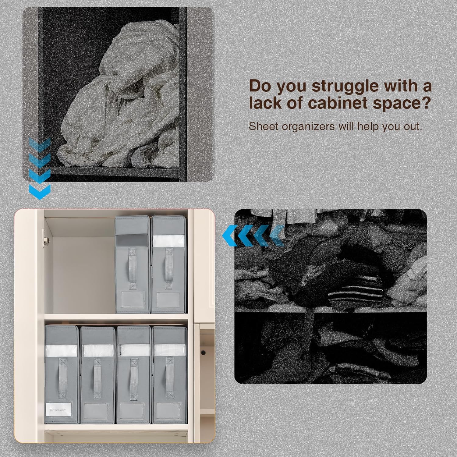 DIMJ Bed Sheet Organizers and Storage 6 Pack - Foldable Sheet Holder for Linen Bedding Storage Box for organization, Sheets Set Holder for Blanke, Towel (King & Queen Size), Grey - Image 6