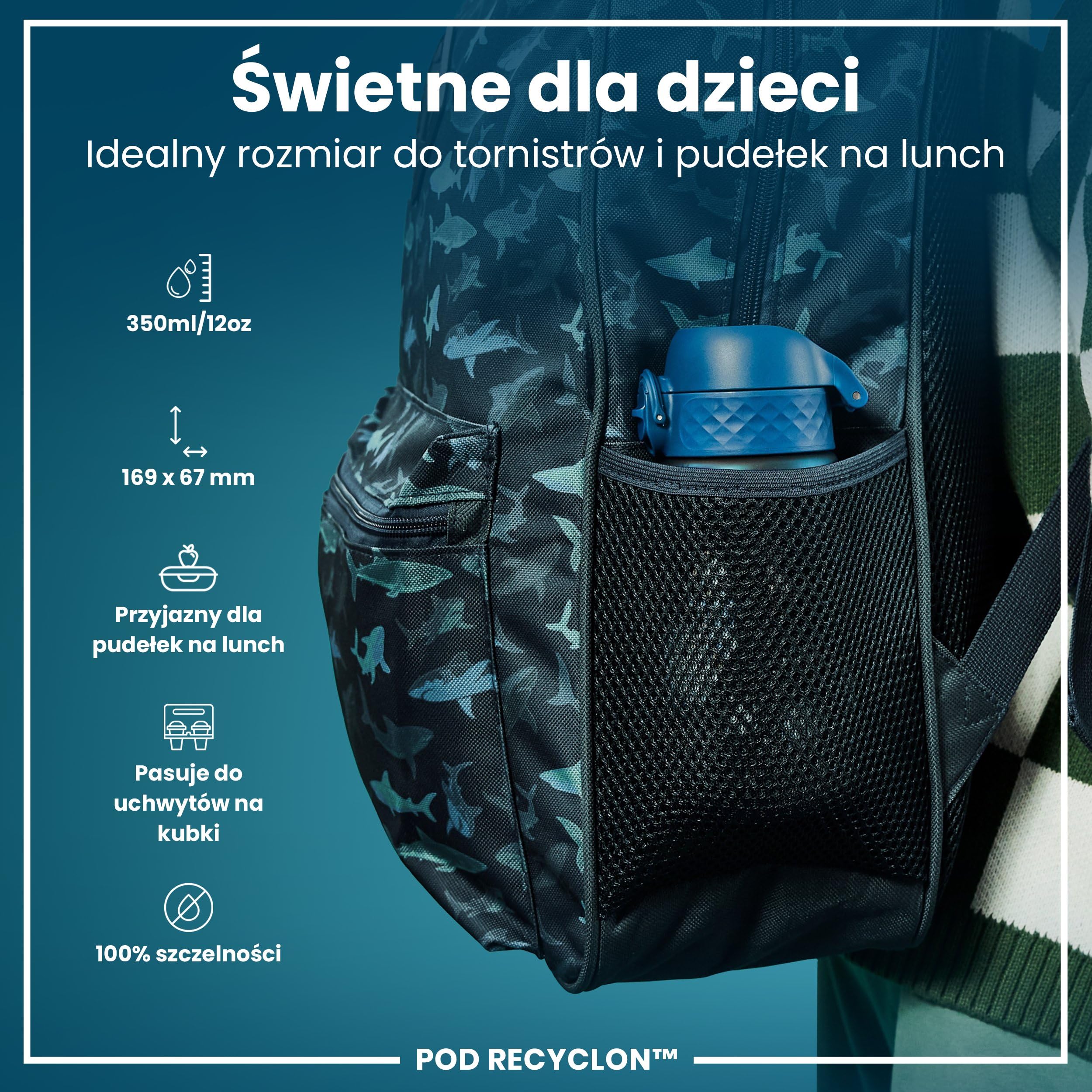 ION8 Butelka dla Dzieci, 350 ml/12 oz, Szczelna, Łatwa do Otwarcia, Bezpieczny Zamek, Można Myć w Zmywarce, Bez BPA, Uchwyt do Przenoszenia, Łatwa do Czyszczenia, Bezwonny, Wzór Podróż Kosmiczna