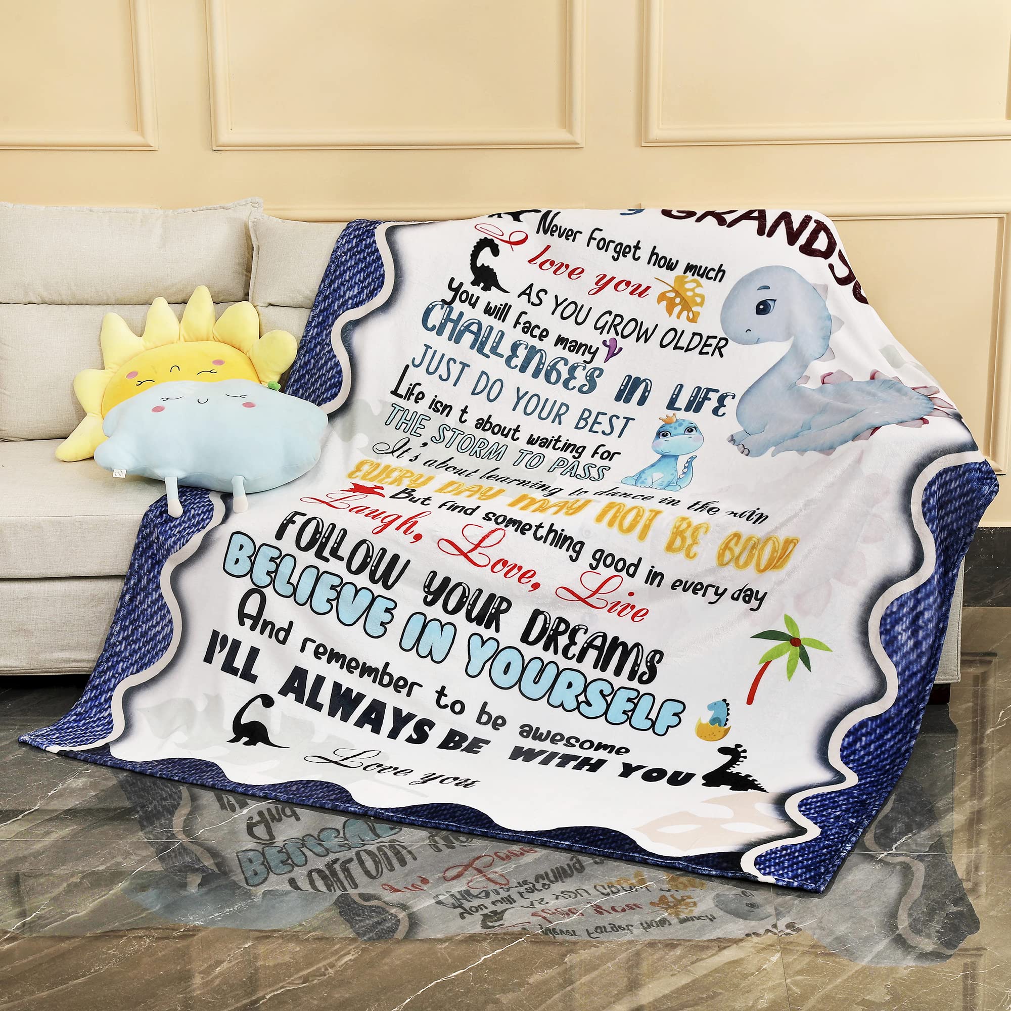 Dinosaur Throw Blanket for My Grandson from Grandpa Grandma Dinosaur Gifts for Grandson Toddler Boys Super Soft Fleece Blanket for My Grandson 50''x60'' - Image 2