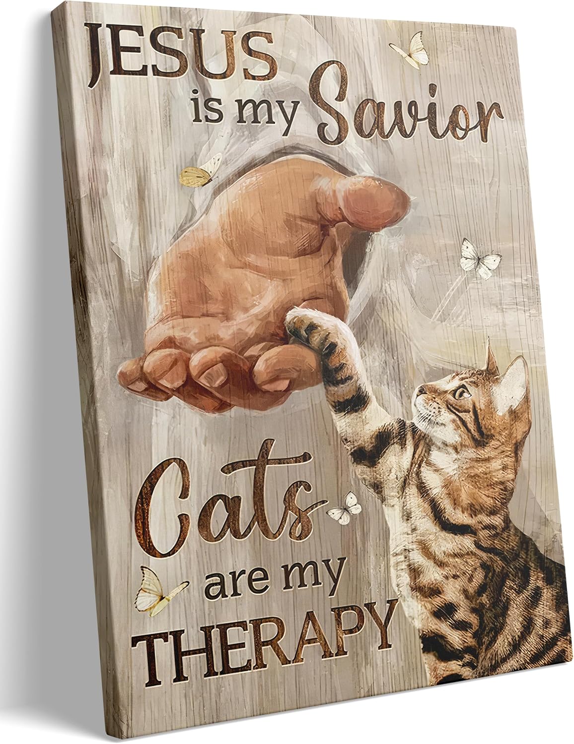 Jesus Cat Christian Canvas Wall Art The Hand of God Inspiring Painting Picture Wall Decor Cats are My THERAPY Poster Print Artwork for Church Prayer Room Living Room Bedroom Home Decoration