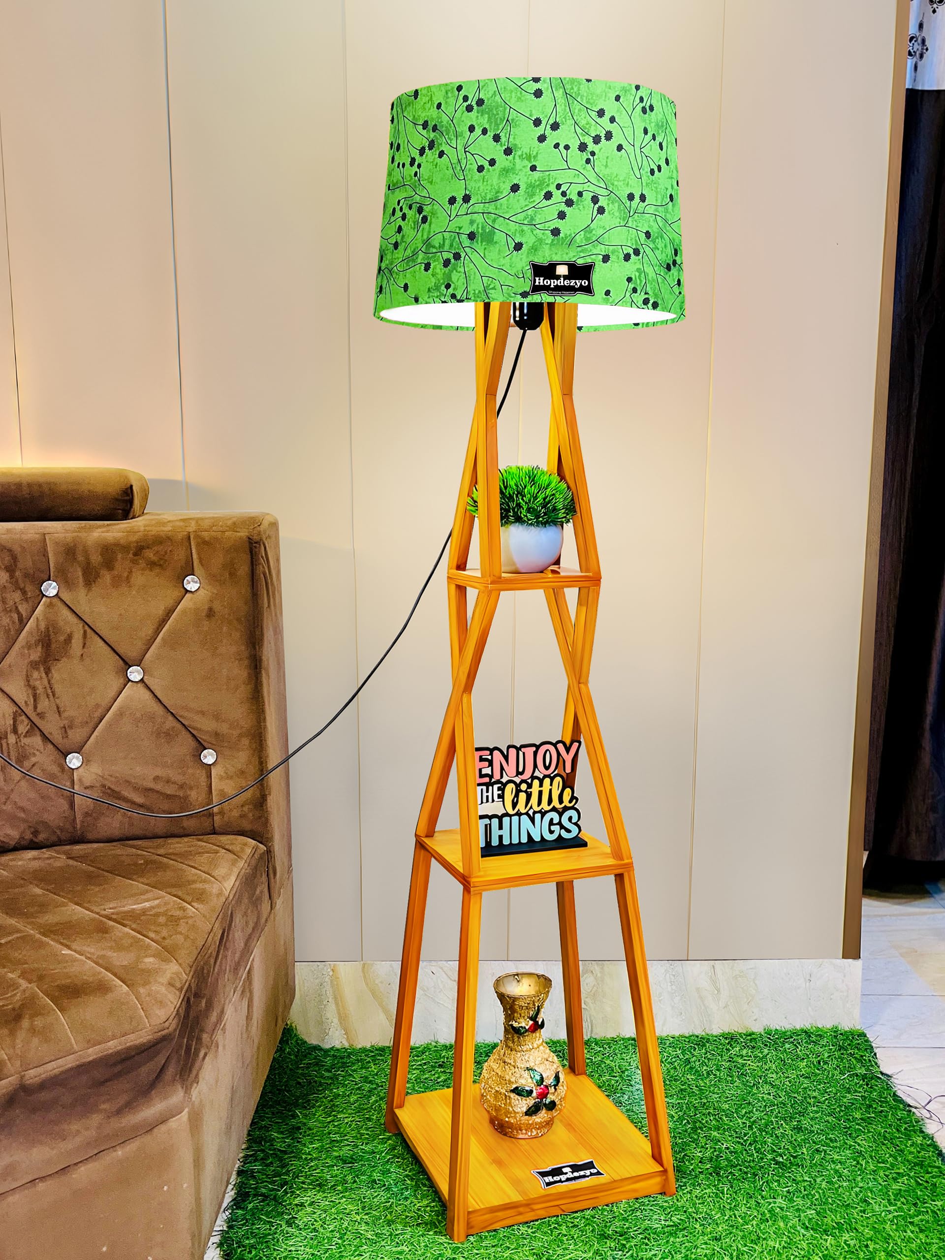 Hopdezyo Wooden Corner Floor Lamp for Living Room, Bedroom, Office