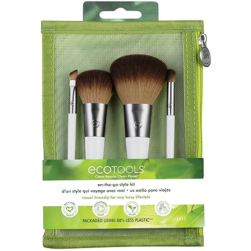 Miniatura 2 de EcoTools Kit de brochas de maquillaje para llevar, juego de brochas aptas para viajes, prácticas herramientas de maquillaje para polvos, rubor,