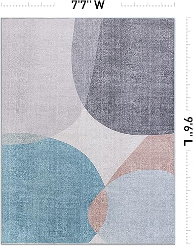 Miniatura 2 de Rugshop Alfombra geométrica contemporánea resistente a las manchas, tejido plano, ecológica, reciclada, lavable a máquina, 7 pies 7 pulgadas x 9