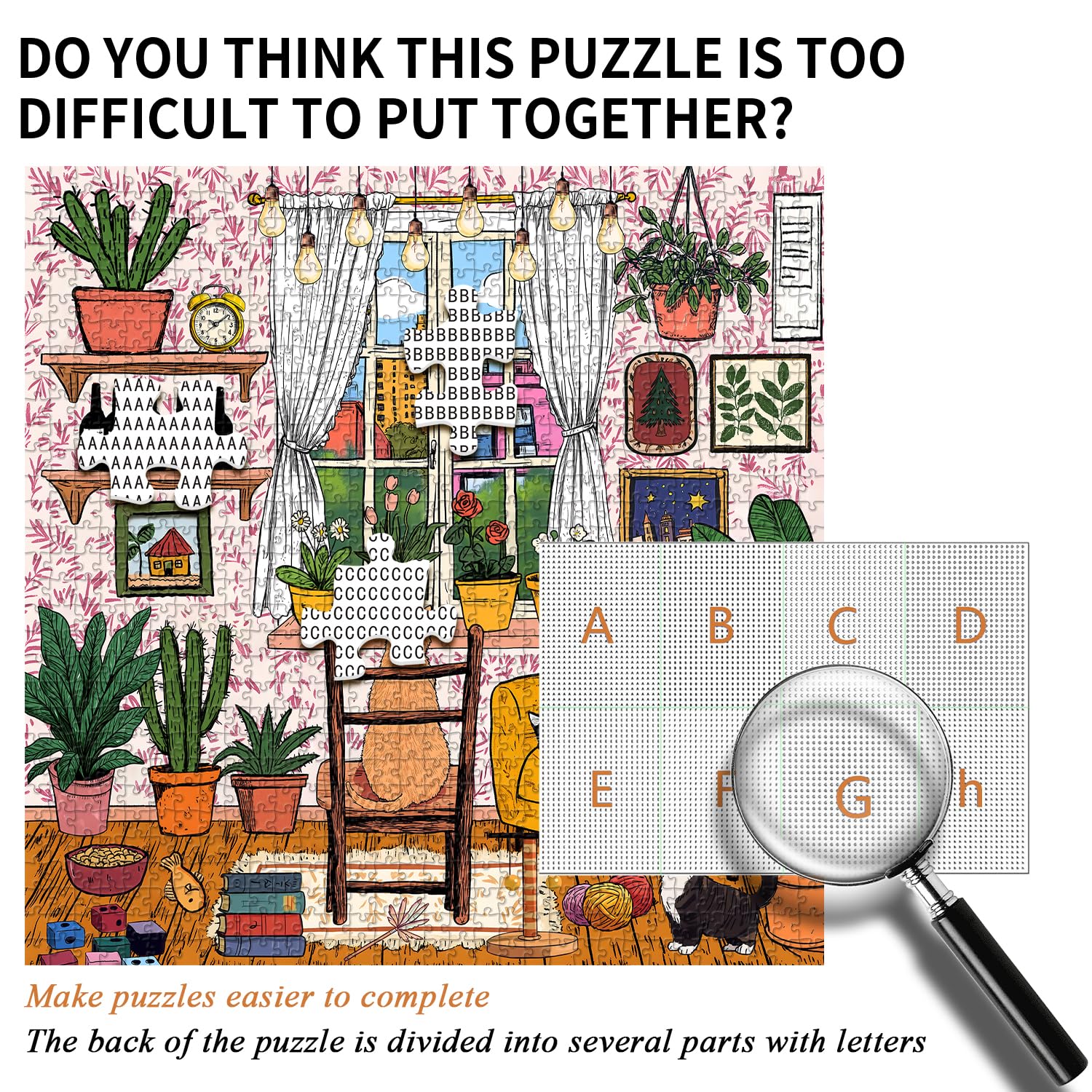 PICKFORU Cat 1000 Piece Puzzle for Adults, Colorful Plant Jigsaw Puzzles 1000 Pieces Funny Animals, Challenging Difficult Living Room Art Puzzle as Home Wall Art Decor - Image 3