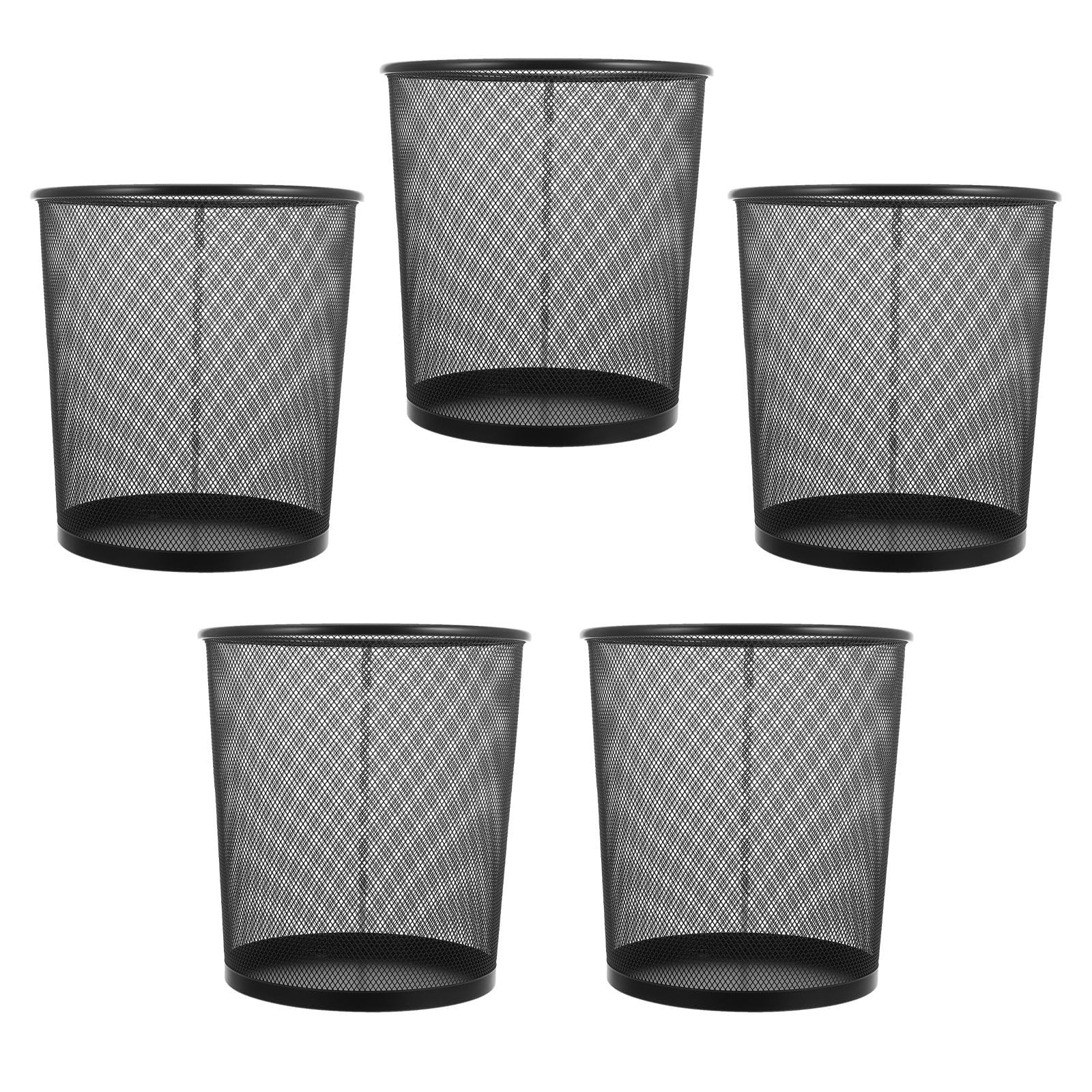 YARNOW Cestino per Rifiuti in Rete di Metallo Nero da 9l, 5 Pezzi, Rotondo, Portatile e Ventilato, per Ufficio, Cucina e Camera da Letto