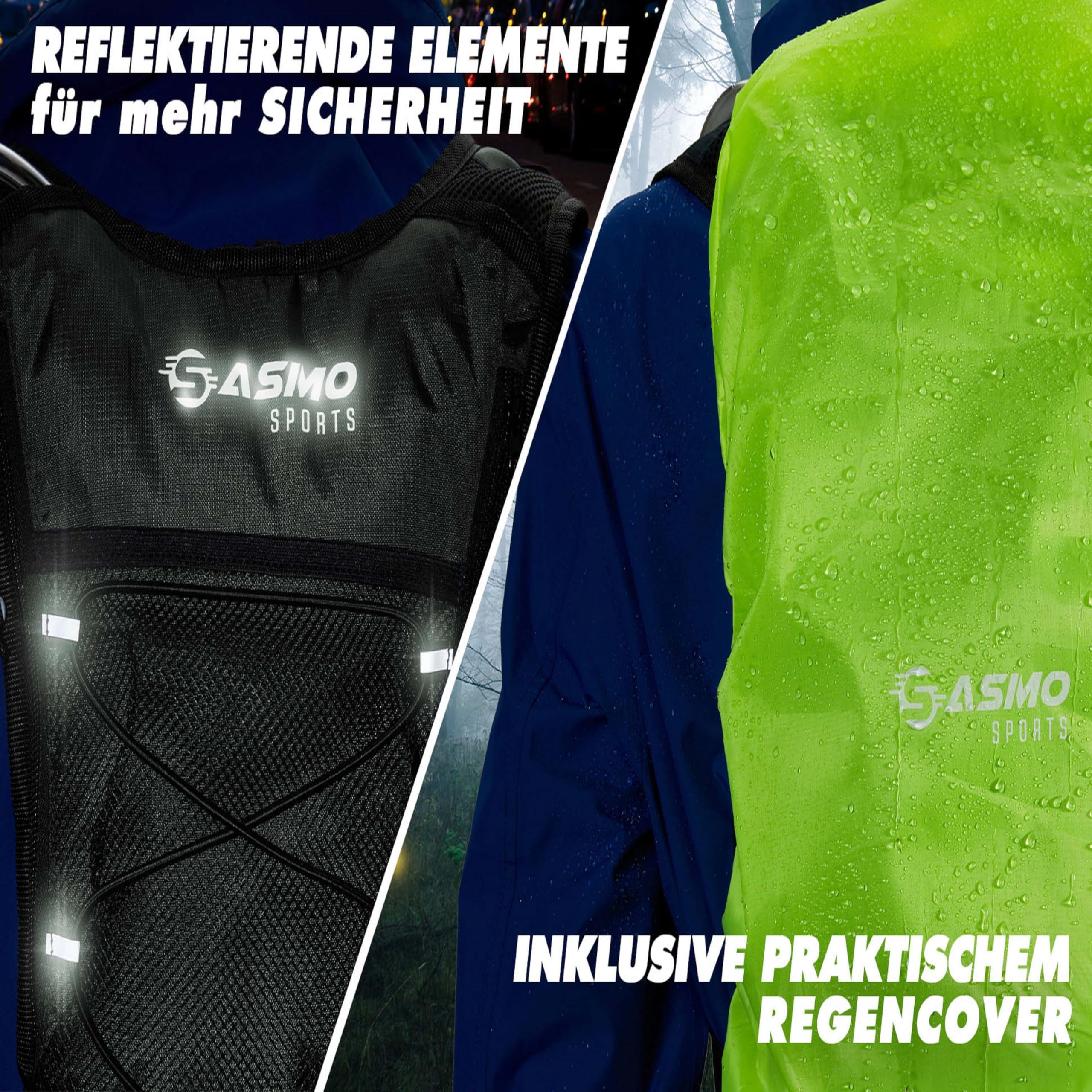 SASMO® Plecak do picia z kieszenią termiczną, do biegania, ultralekki 300 g i 6 l, z bukłakiem 2 l, bez BPA, z elementami odblaskowymi, do jazdy na rowerze