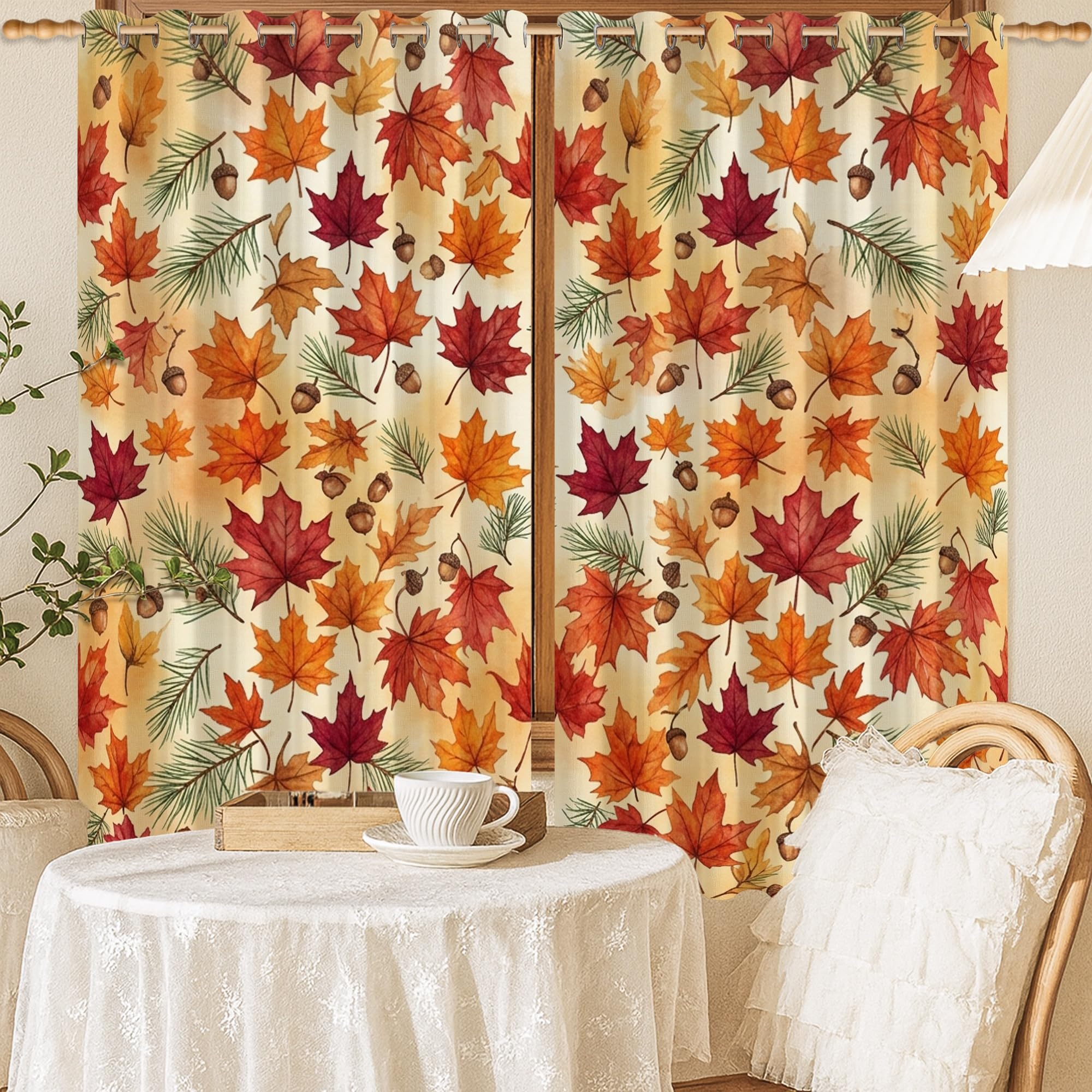 Rideaux pour maison et bureau motif feuilles d'érable couleur orange