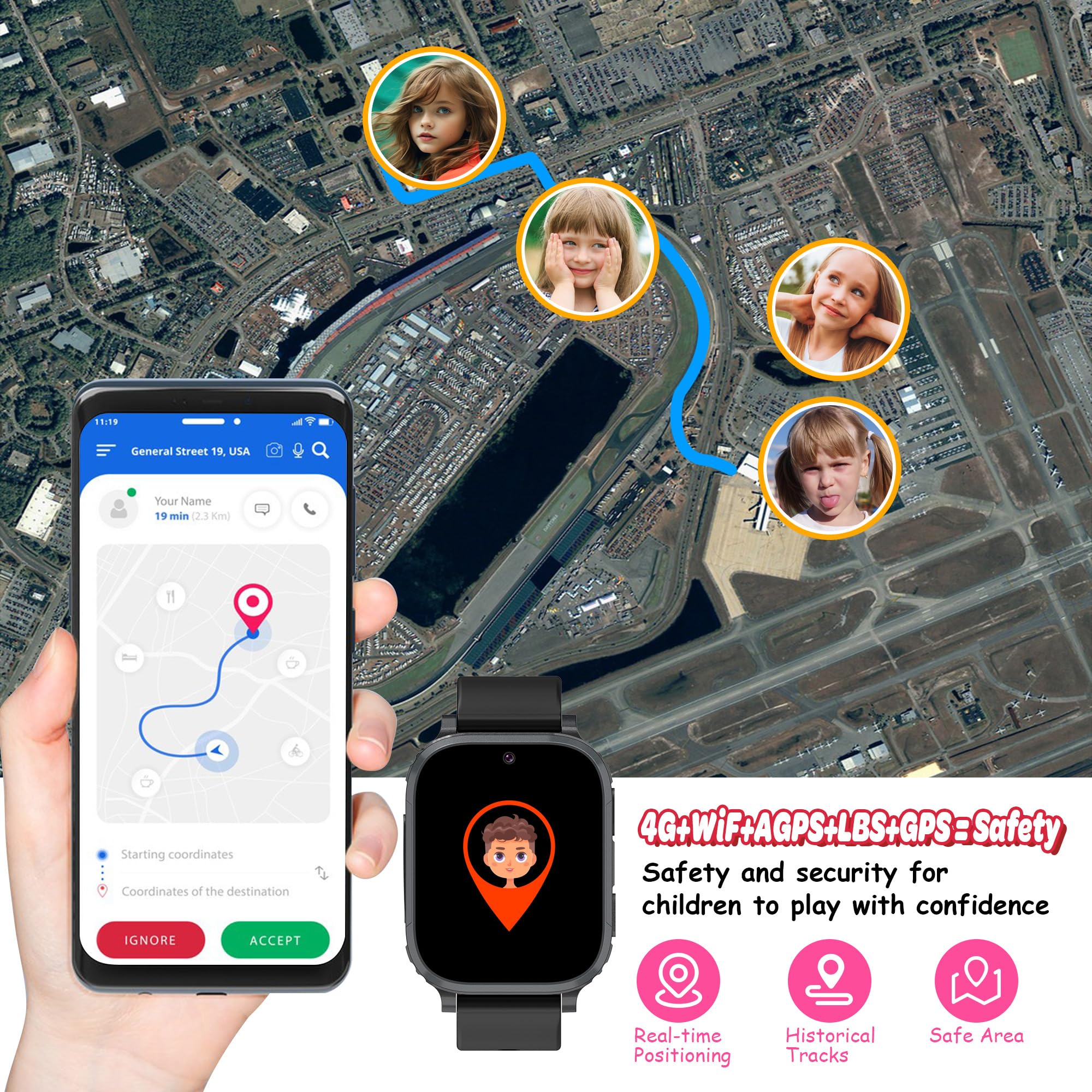 4G Reloj Inteligente Niño, Smartwatch Niños con GPS y Llamadas ,Teléfono, Videollamada, SOS, Chat de Voz, Modo Clase, Juego, IP68, Despertador, Reloj GPS Niños Regalo Cumpleaños Niño Niña Estudiante