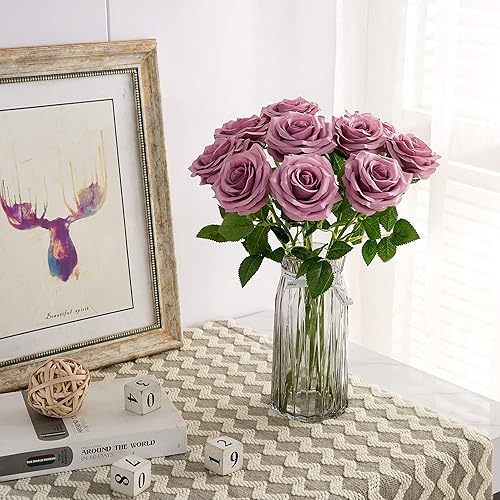 Miniatura 2 de IUKnot 10 rosas artificiales abiertas, tallos de rosas artificiales para arreglos de boda, ramo de novia, centro de mesa, flores artificiales de