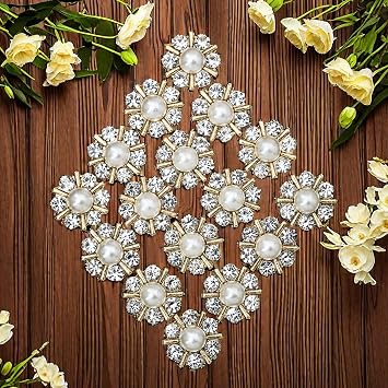 100 pcs Rhinestone Pearl Buttons Accessory Decoration Set for DIY Scrapbooking Embellishments Wedding Bouquet Flower Centre Home Decor 12mm (100 Gold)