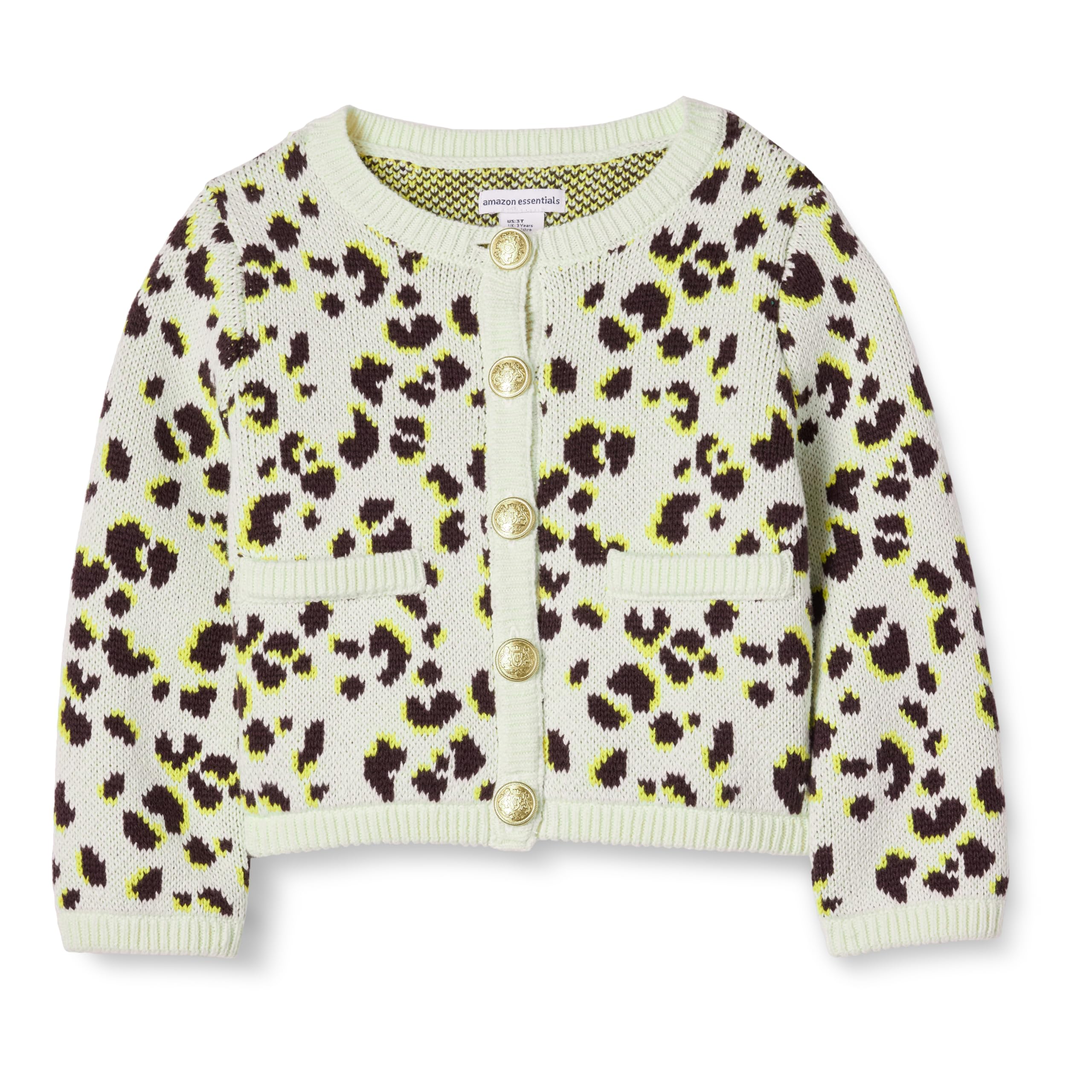 Amazon Essentials Toddler Girls' Knit Cardigan, Ivory Leopard Animal, 3T