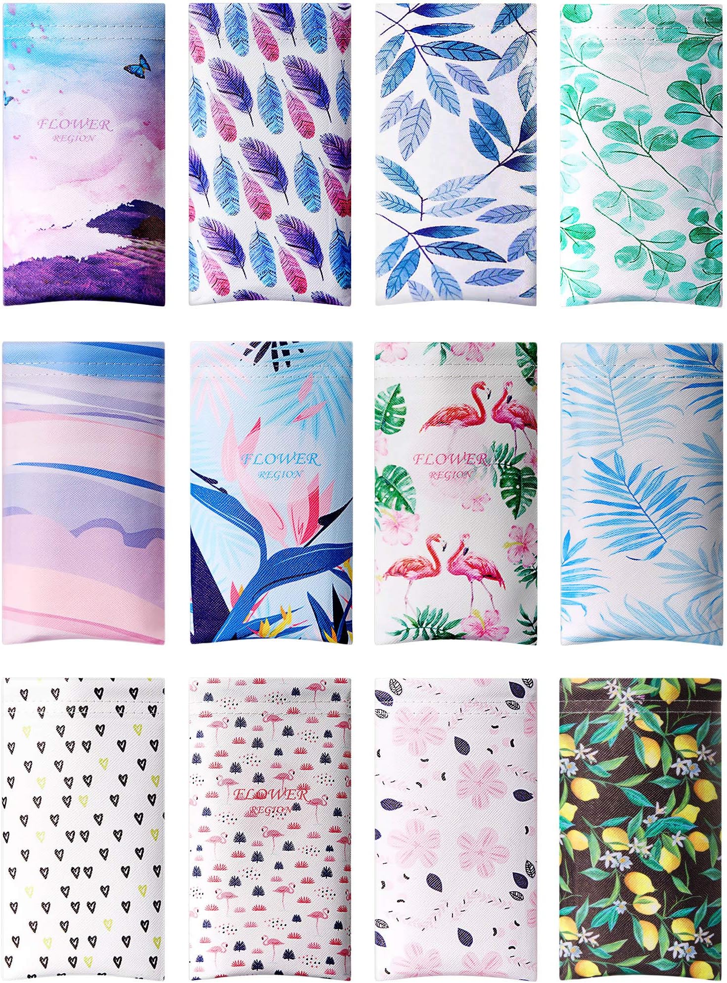 12 Pieces Squeeze Top Sunglasses Pouch Leather Soft Eyeglass Cases Portable Eyeglass Holder Storage