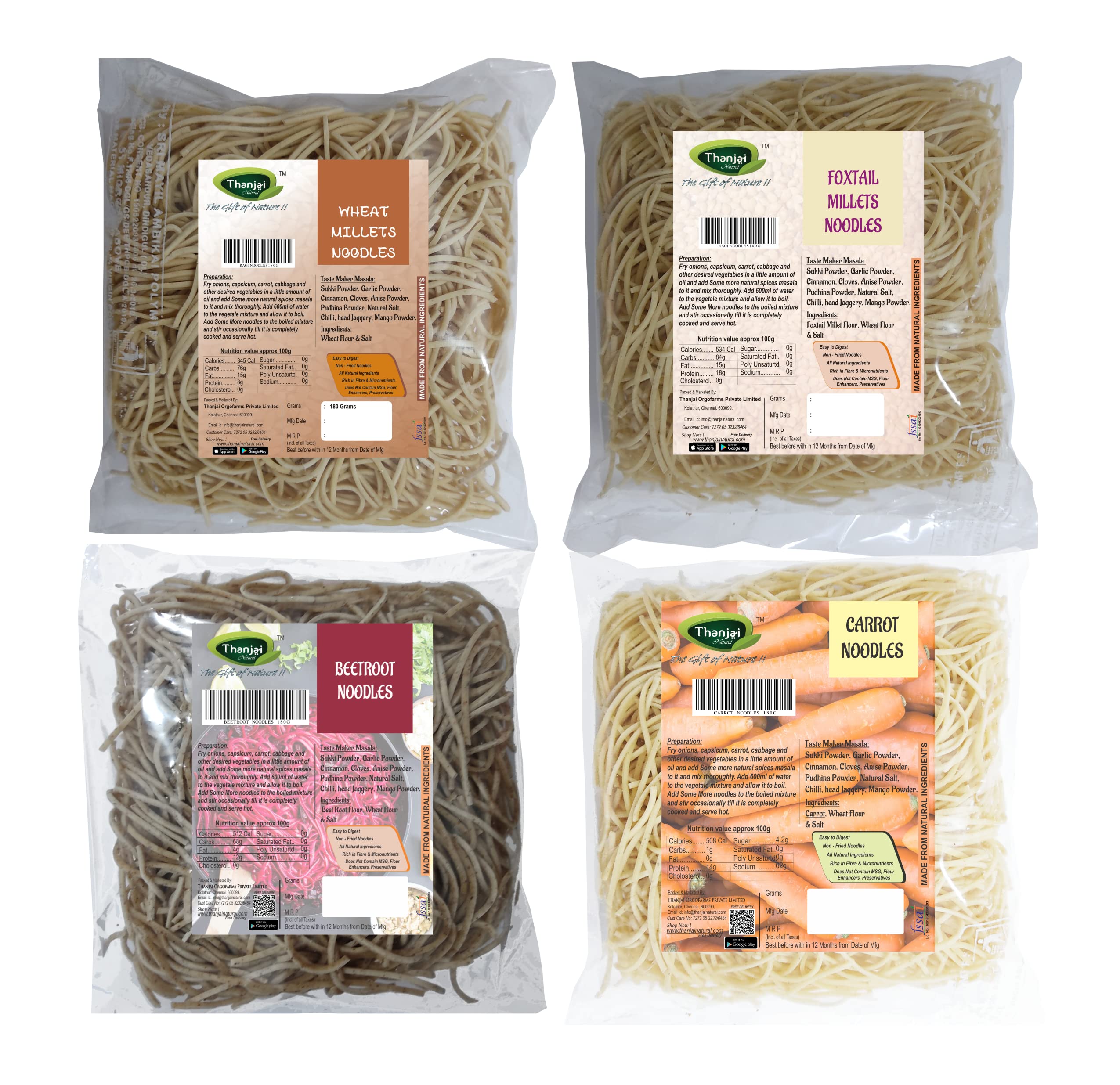 Thanjai Natural Noodles 180 Grams X 4 Varieties (720 Grams) of Homemade Natural Wheat | Foxtail | Beetroot and Carrot Noodles (No Preservatives, No Chemicals, No Artificial Extract) (B09R488JGX) Amazon Price History, Amazon Price Tracker