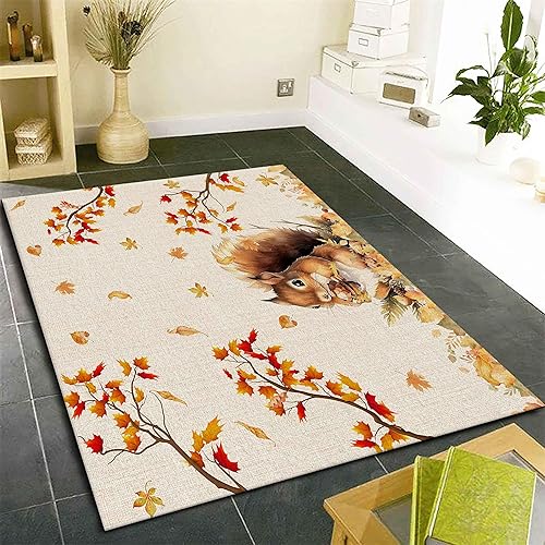 Miniatura 3 de MUOUCTE Alfombras de área de hojas de arce otoñales, 3 x 4 pies, alfombra de ardilla de Acción de Gracias para dormitorio, alfombra impresa que no