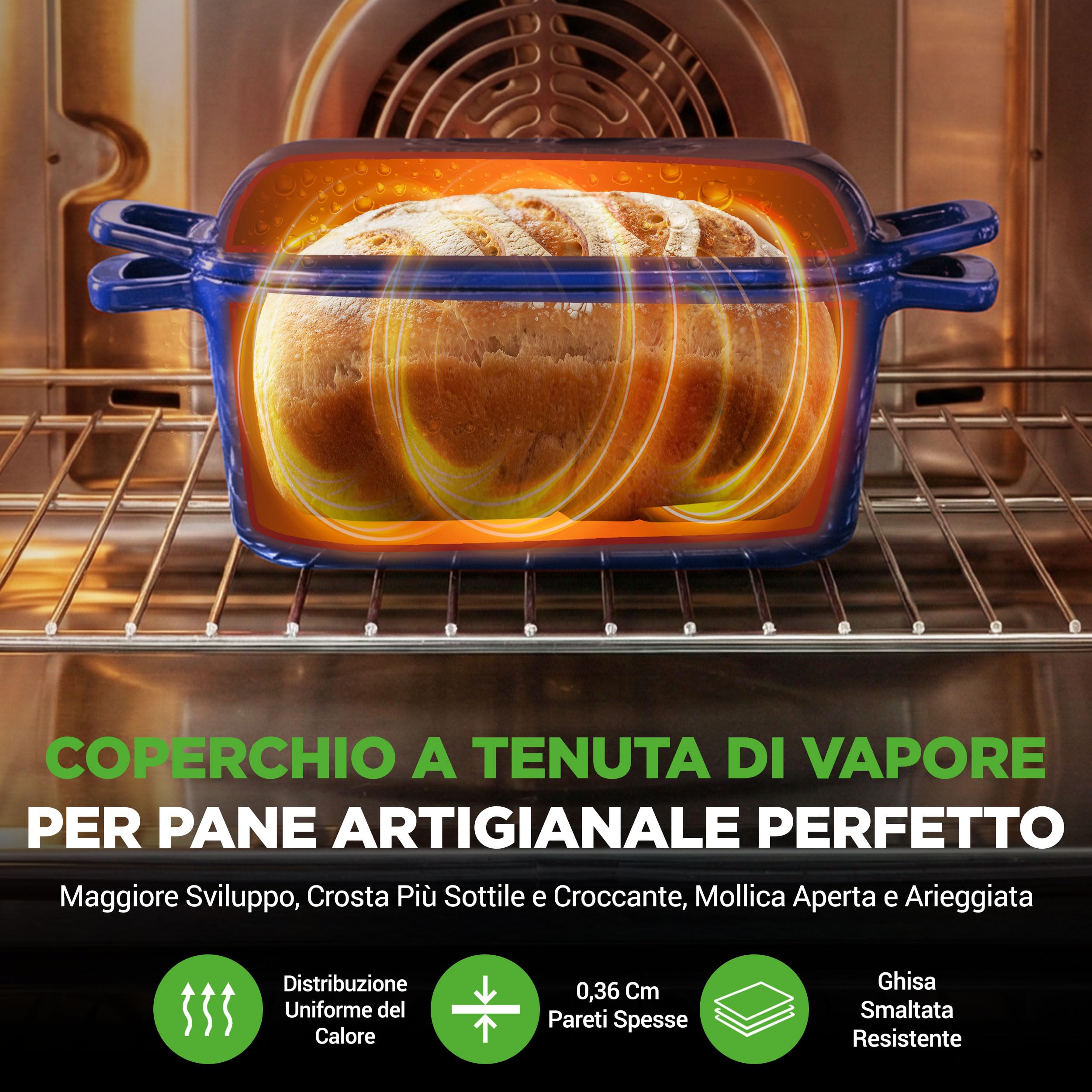 NutriChef Teglia per Pane in Cassetta 25 cm in Ghisa Smaltata con Coperchio e Guanti in Silicone, Stampo Pane in Cassetta Resistente al Forno 260 °C, per Cosce di Pollo, Spezzatino di Manzo, Lasagna