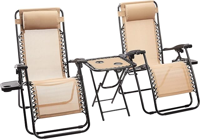 Amazon Basics Zero Gravity Chair with Side Table, Set of 2, Tan