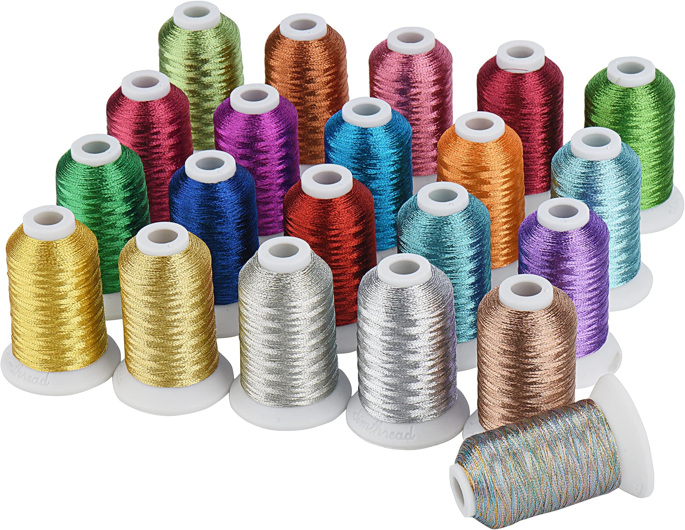 Simthread Best 21 Colors Metallic Embroidery Machine Thread Kit 500M(550Y) for Computerized Embroidery and Decorative Sewing