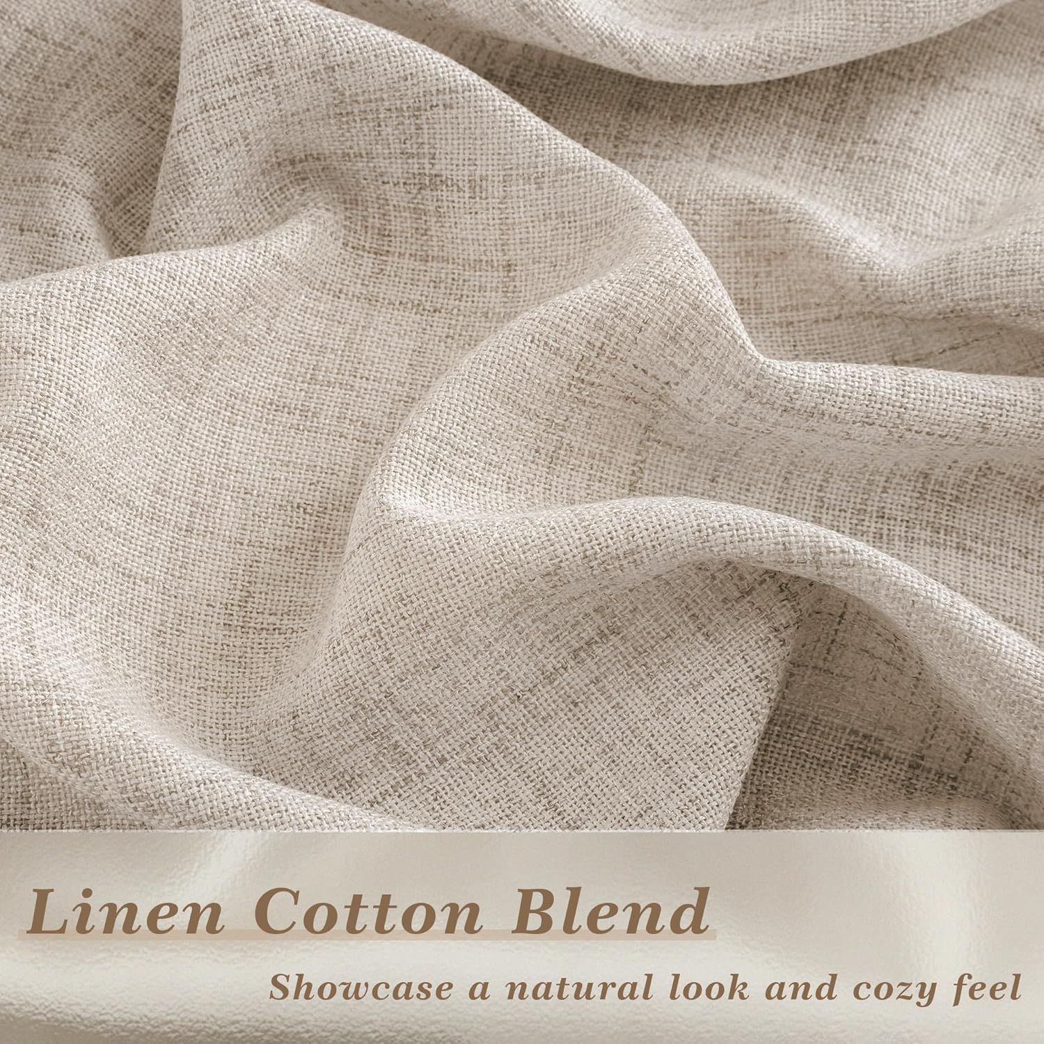 Linen 112 Inch Curtains 2 Panels for Dining Living Room Semi Sheer Light Filtering Farmhouse Curtains with Rod Pocket Hook Belt Privacy Tan Beige Flax Linen Long Window Drapes