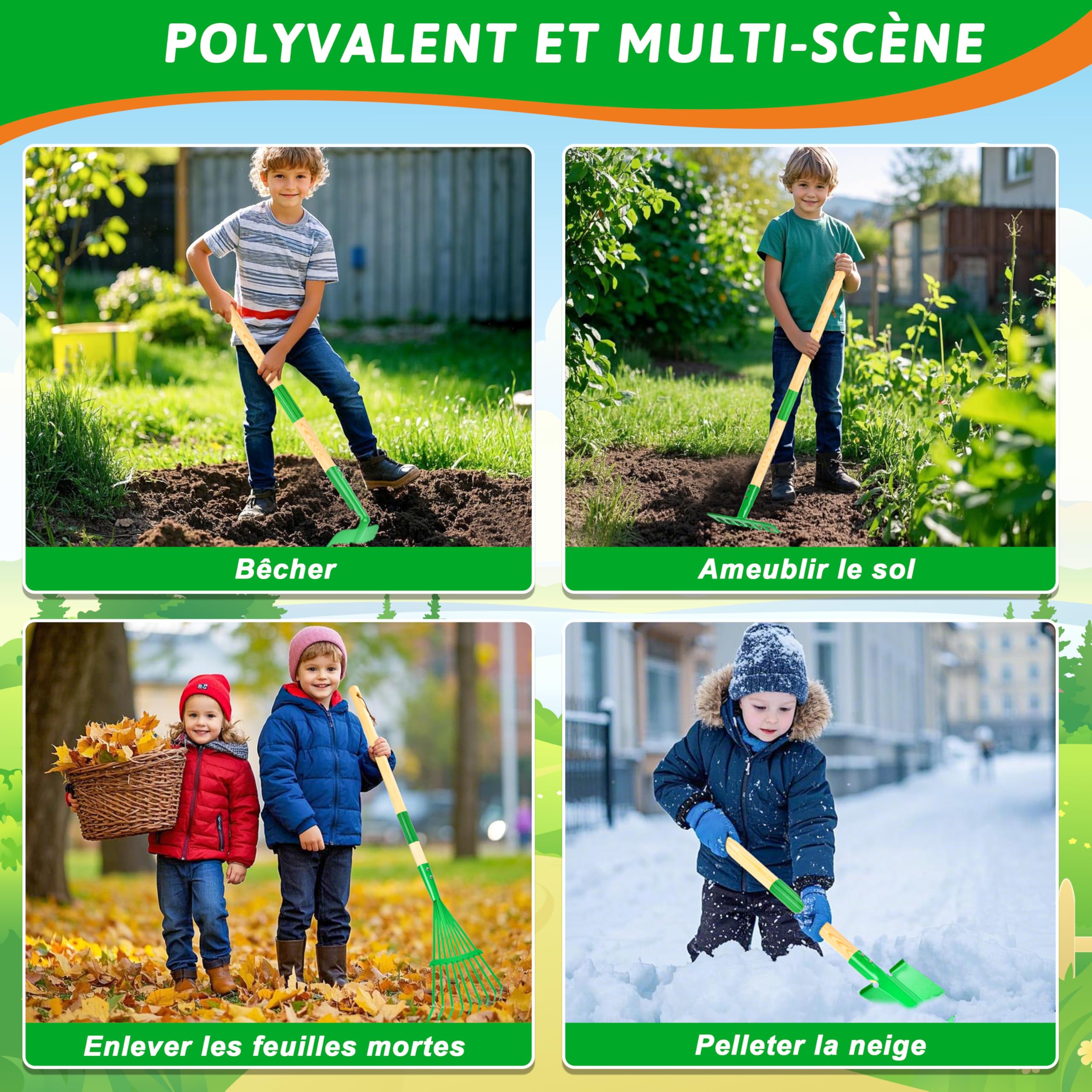 IEEILULU Ensemble d'Outils de Jardinage Enfant, Jouets de Jardinage avec Pelle Gants Tablier Arrosoir, Kit de Jardinage pour Garçons et Filles 3 Ans+ (Vert)