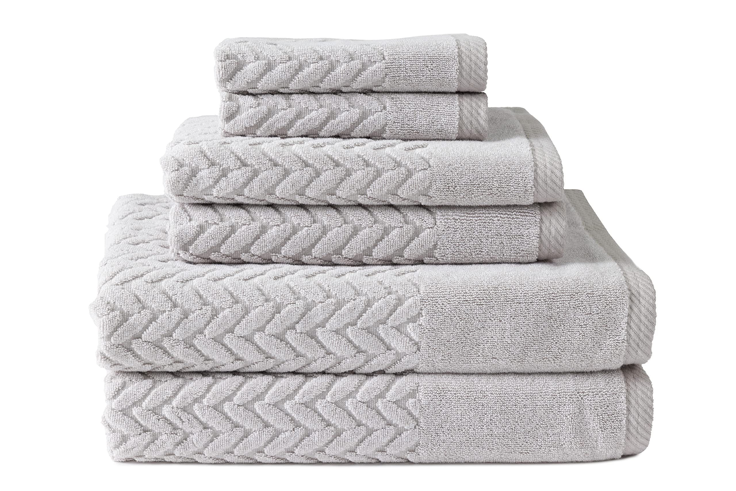 Texere 100% Organic Cotton Jacquard 650 GSM Premium Bath Towel Sets - Extra Absorbent Quick Dry and Plush, 2 Large Bath Towels, 2 Hand Towels, 2 Washcloths (Cable, Light Taupe, 6 Piece)