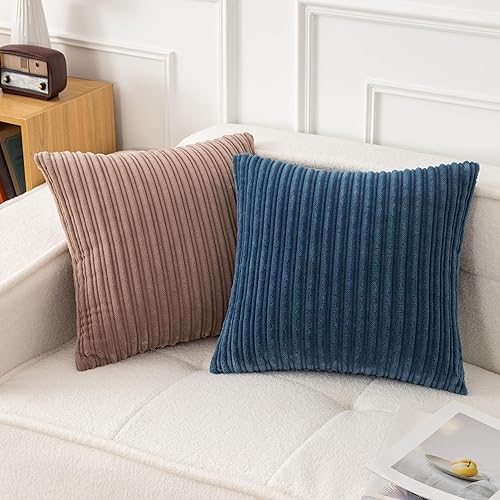 Miniatura 30 de UGASA - Juego de 2 fundas de almohada de terciopelo a rayas, funda decorativa para cojín con cremallera oculta para el hogar, sofá, dormitorio,