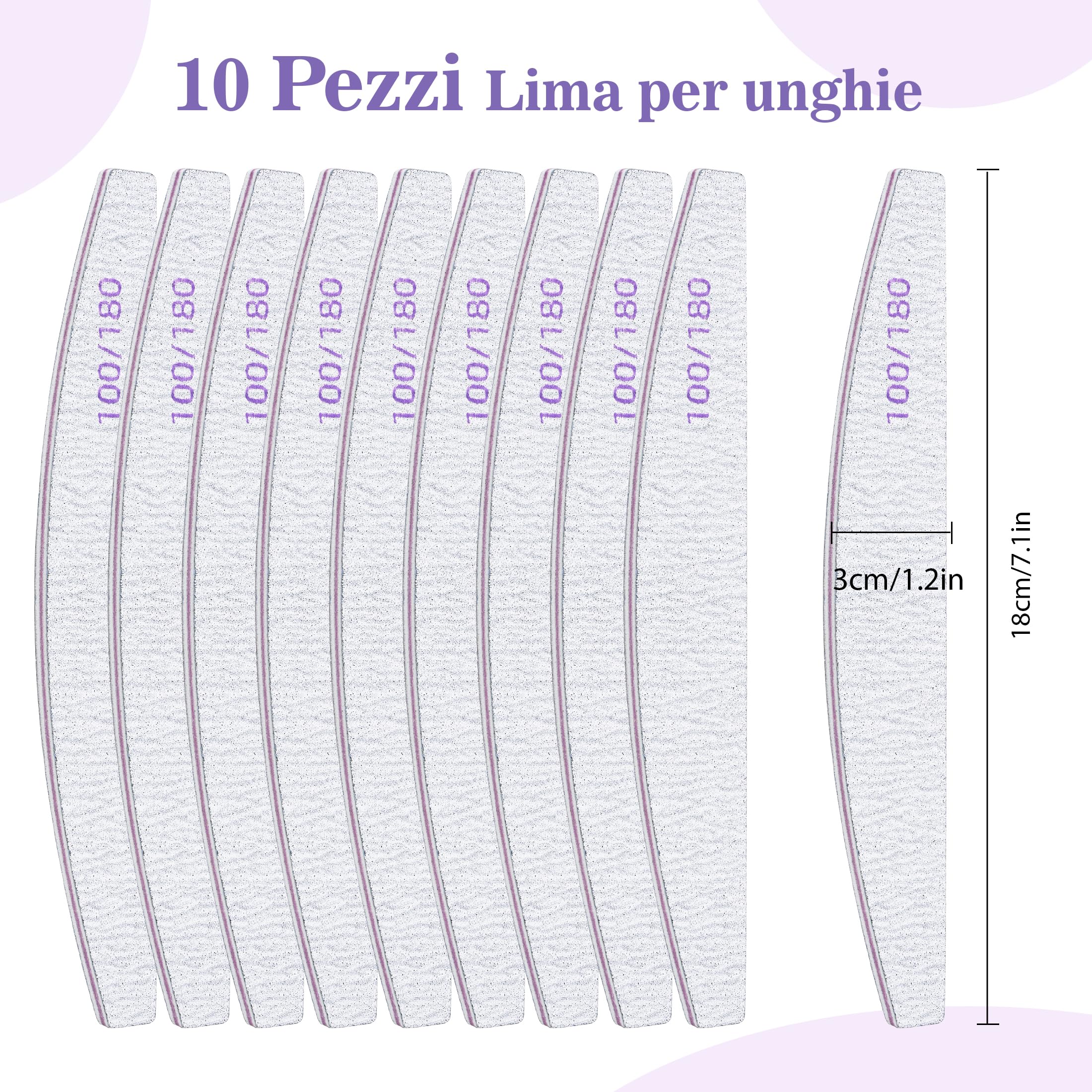 10 Pezzi Lime per Unghie, Lima Unghie Professionale 100/180 a Doppia Faccia, Lime Unghie Riutilizzabile per Salone di Bellezza e Uso Domestico