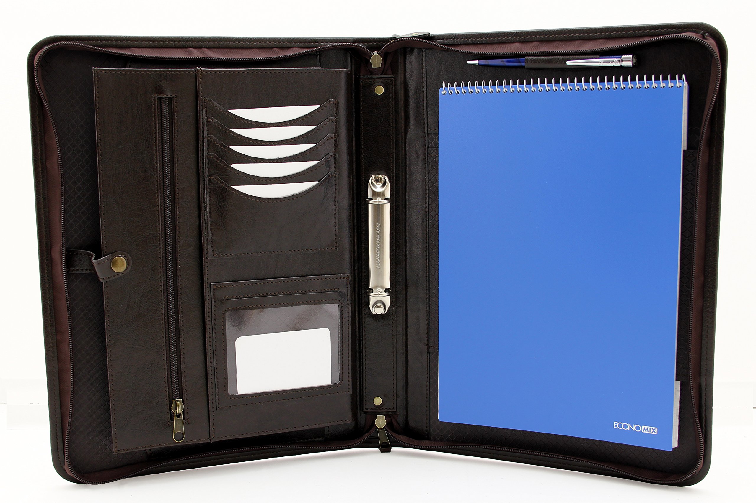Noda Faux Pu Leather Business Padfolio Presentation Meeting Conference A4 Folder 2 Ring Binder Portfolio (Brown)