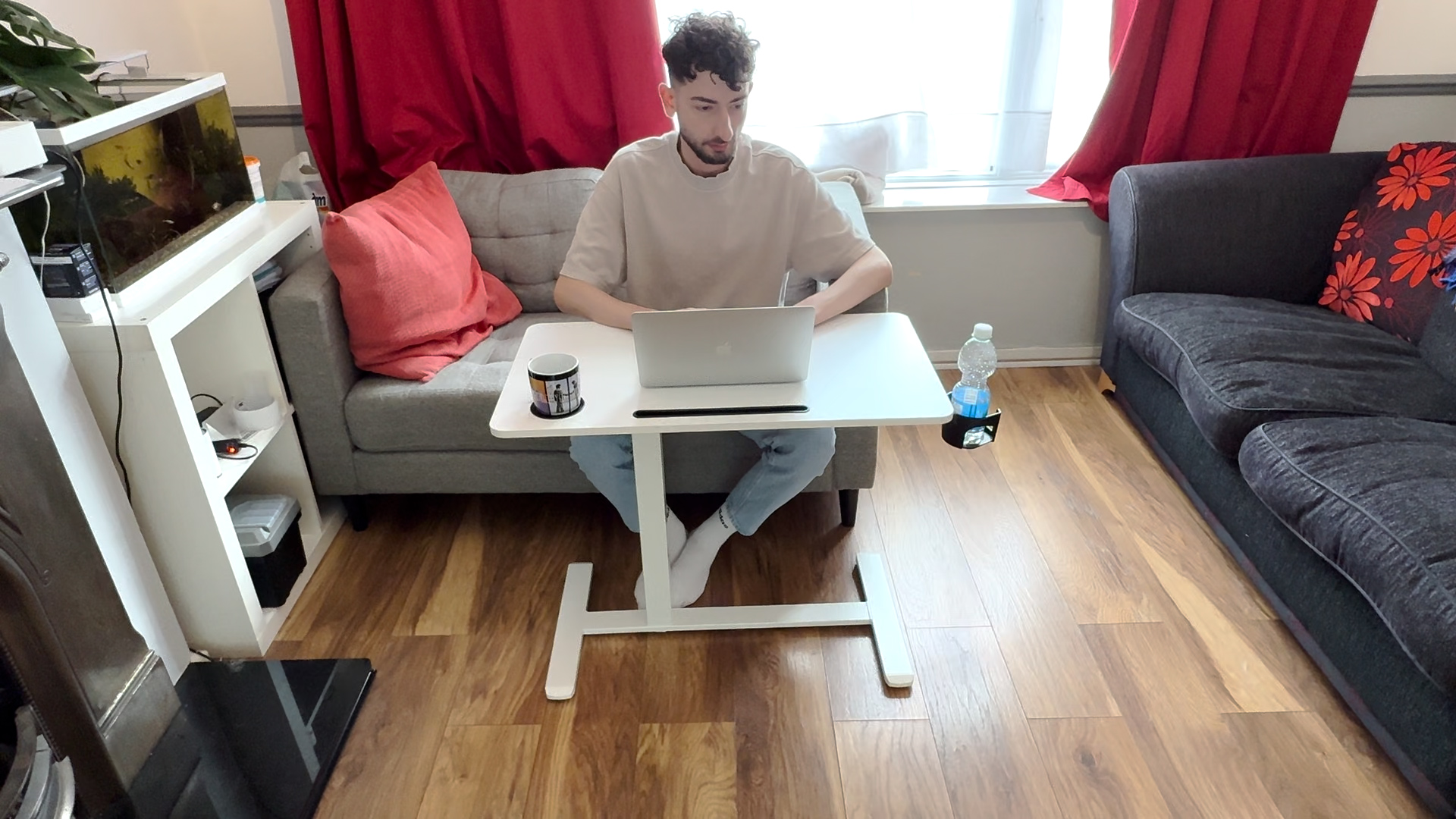Clevich Overbed Table With Wheels, Queen Full Size Mobile Computer Desk, Standing Laptop Cart, Over Bed Table With Heavy Duty Metal Leg, For Bedroom 16" D X 71" W X 41