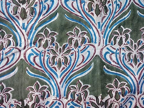 Miniatura 3 de Tela 100% algodón puro bloque de mano impreso ancho - 44 pulgadas tela 10 (tamaño - 2 yardas)