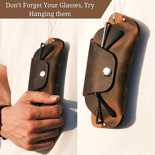 Miniatura 7 de Toprank - Funda de piel para lentes de sol, hecha a mano, ajuste genuino y universal para hombres y mujeres