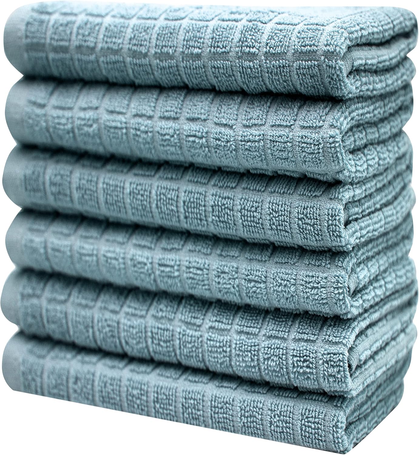 Premium Kitchen Towels (16”x 28”, 6 Pack) – Large Cotton Kitchen Hand Towels – Highly Absorbent Tea Towels Set with Hanging Loop (Aqua, Checked)