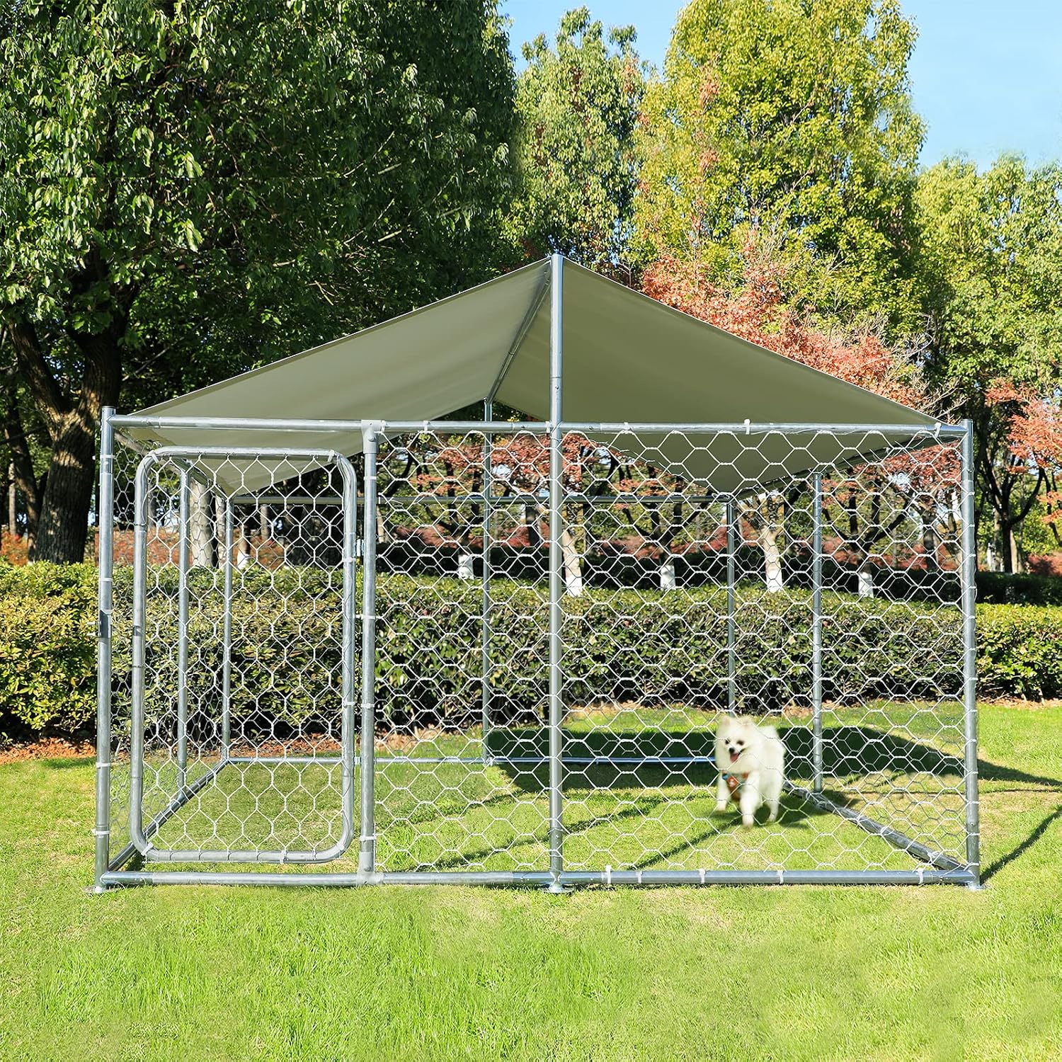 MAGIC UNION Outdoor Large Dog Kennel Heavy Duty Dog House with Waterproof Protection Cover Dog Crate Cage Pet Playpen Metal Fence for…