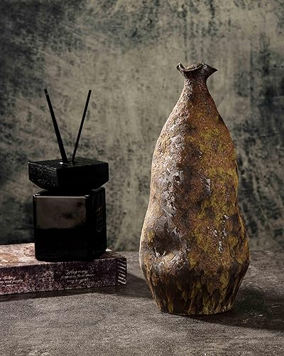 Handmade Wabi-Sabi Ceramic Vase - 13.3" Rustic Farmhouse Decor, Primitive