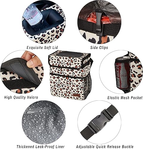 Miniatura 6 de Bonito bote de basura para automóvil con tapa, a prueba de fugas, impermeable, con bolsillos de almacenamiento, organizador plegable para automóvil