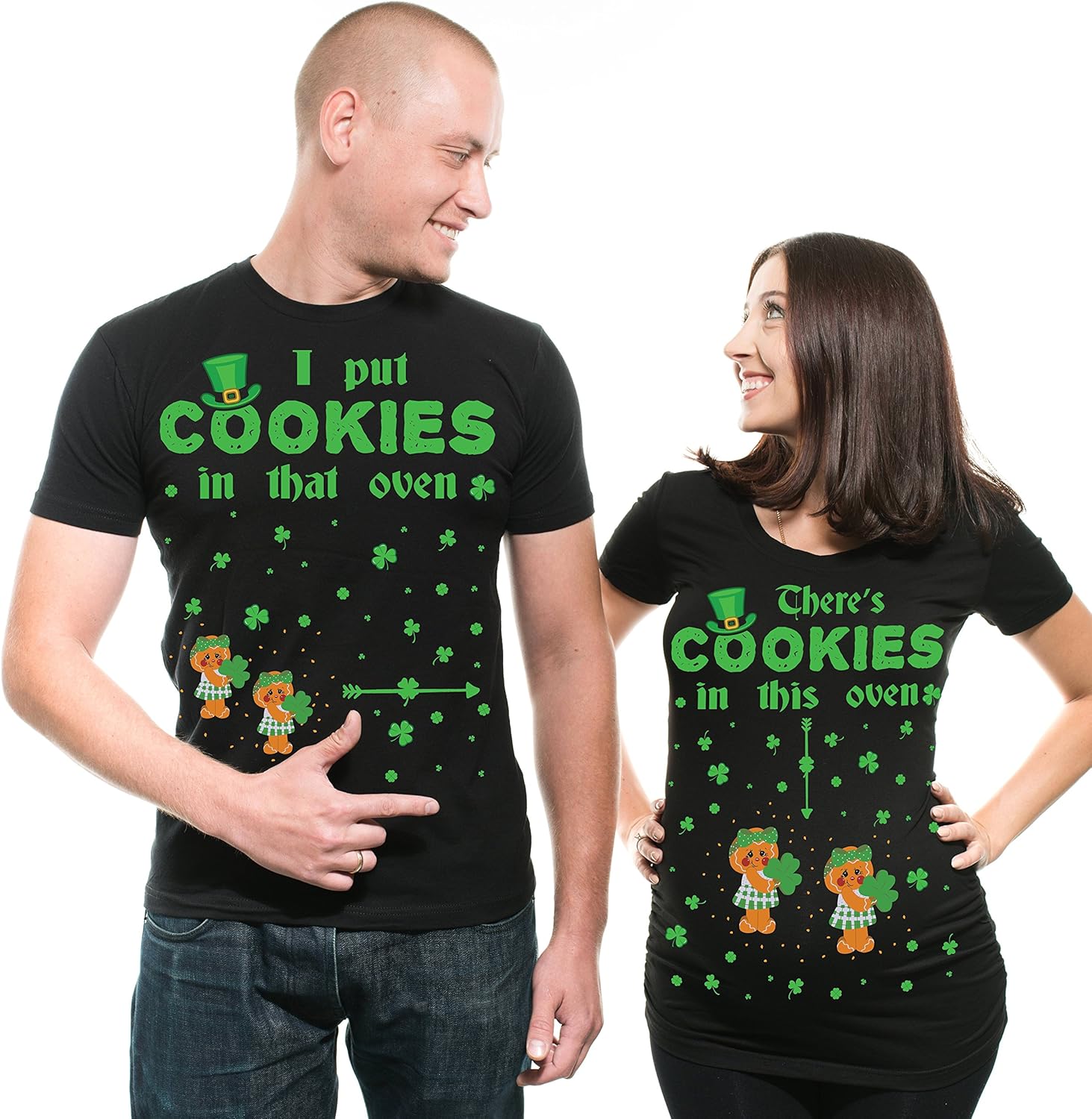 St Patrick's Day Couple Twin Girls Shirts Funny Paddy's Day Cookie Shirts Twins Tee Shirt Pregnancy Top