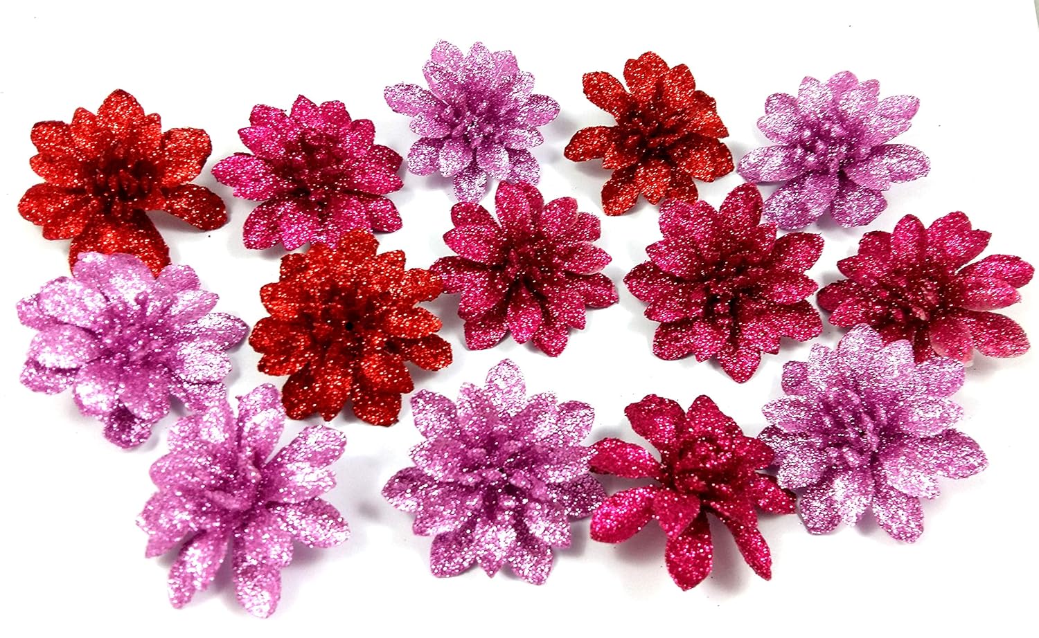 Buy Evisha 12 Pcs Glittery Multi Colour Artificial Flowers for Art