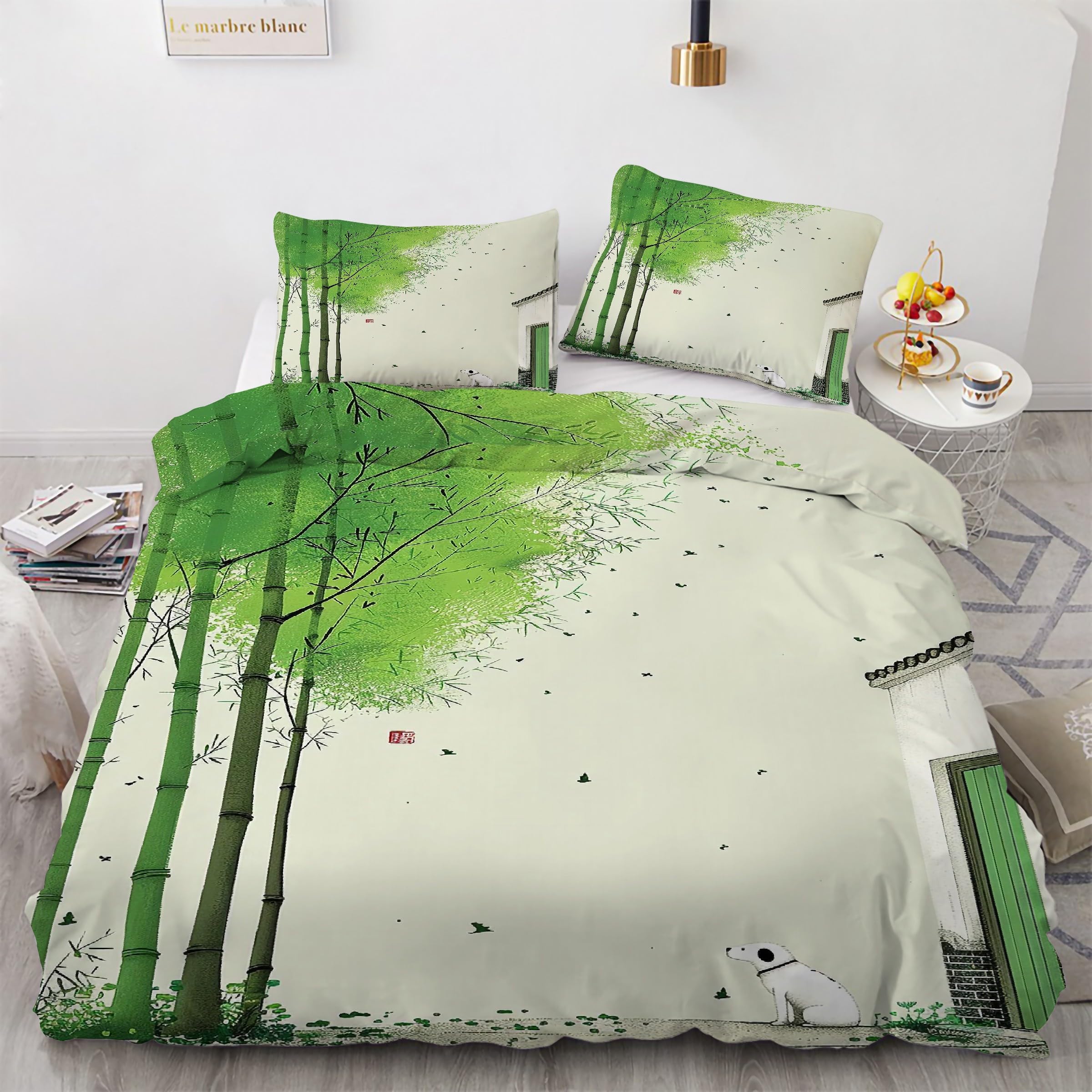 Parure de lit 90x190 arbre anti-glisse avec housse de couette zippée facile à laver
