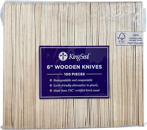 Miniatura 3 de KingSeal 4,000 cuchillos de madera desechables certificados FSC, biodegradables y respetuosos con la tierra, 6 pulgadas de largo, paquete comercial