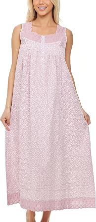 Alexander Del Rossa Cotton Nightgowns for Women, Long Sleeveless Nightgowns for Women Soft Cotton