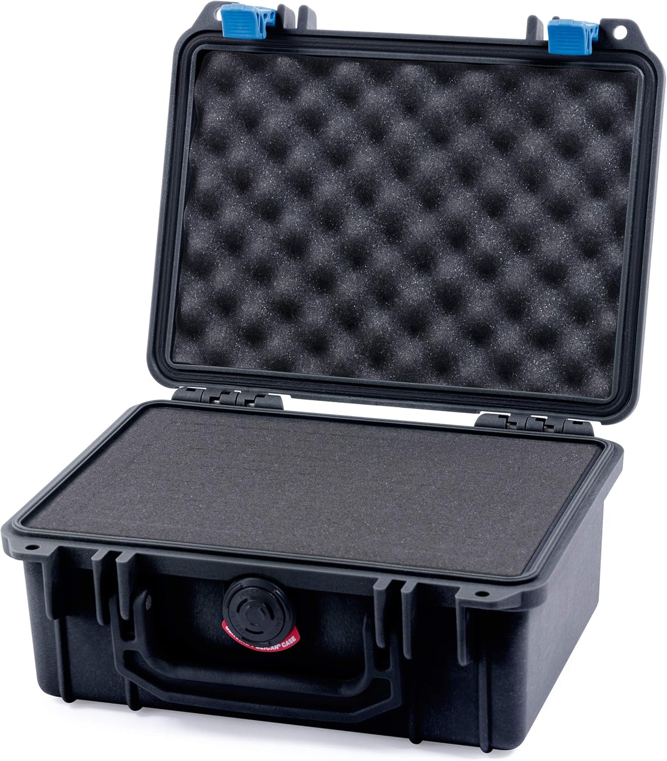 Pelican 1150 Case, Black with Blue Latches, Pick & Pluck Foam with Convolute Lid Foam