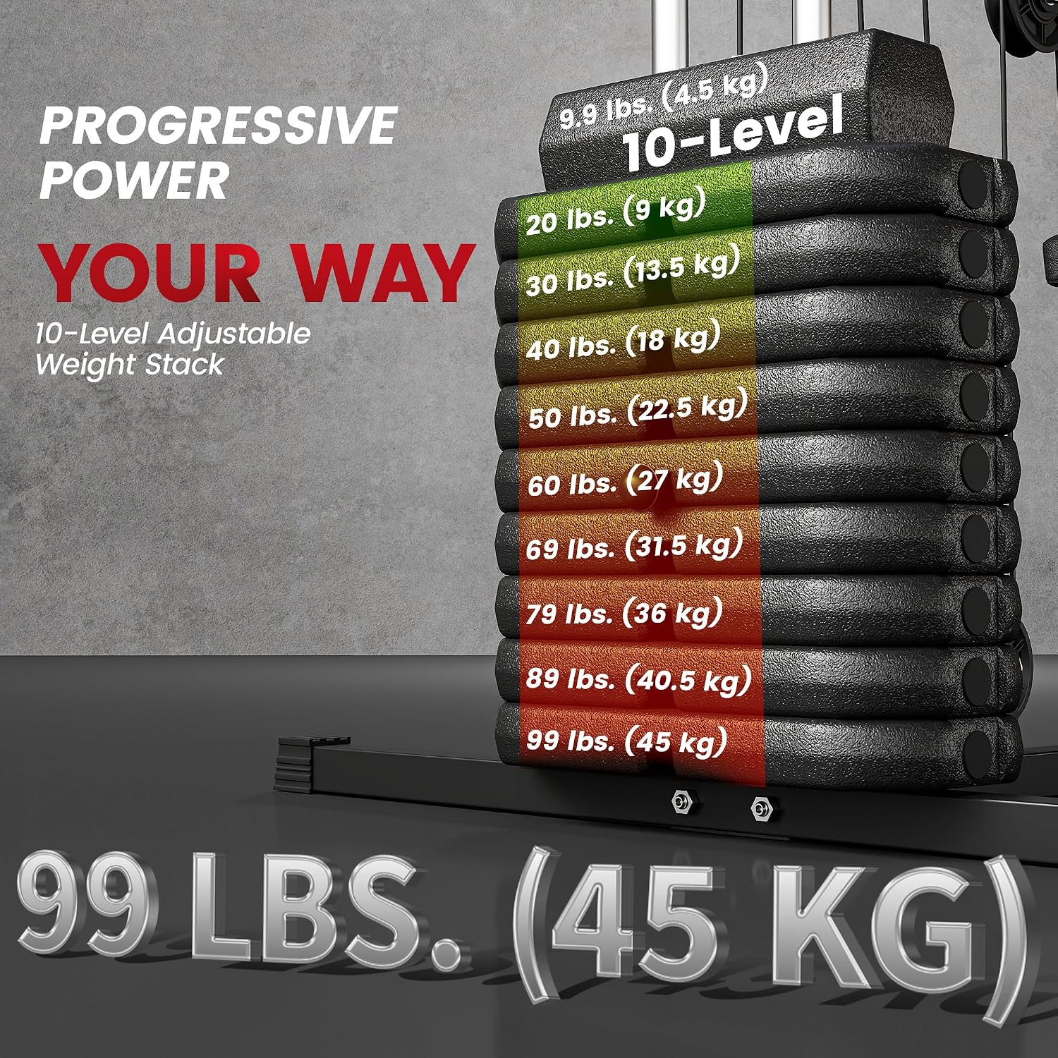 Image showing the 10-level adjustable weight stack of the home gym equipment