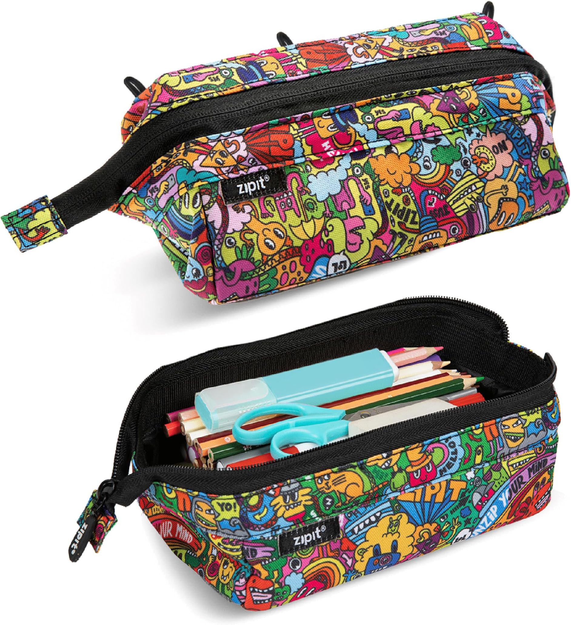ZIPIT Lenny Pencil Case for Adults and Teens | Large Capacity Pencil Pouch | Pencil Bag for School, College and Office (Doodles)
